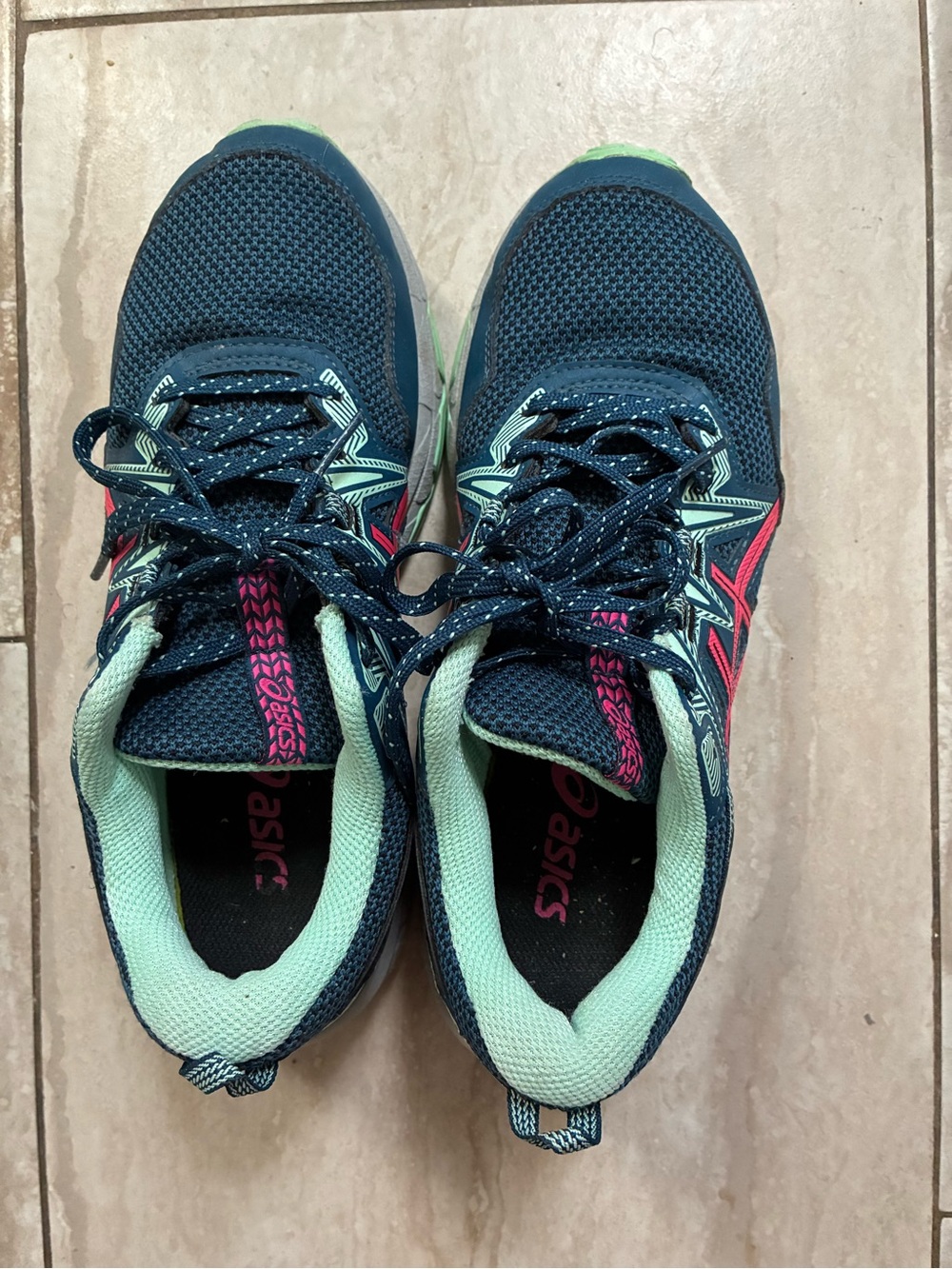ASICS Navy Running Shoes with Mint and Pink Accents